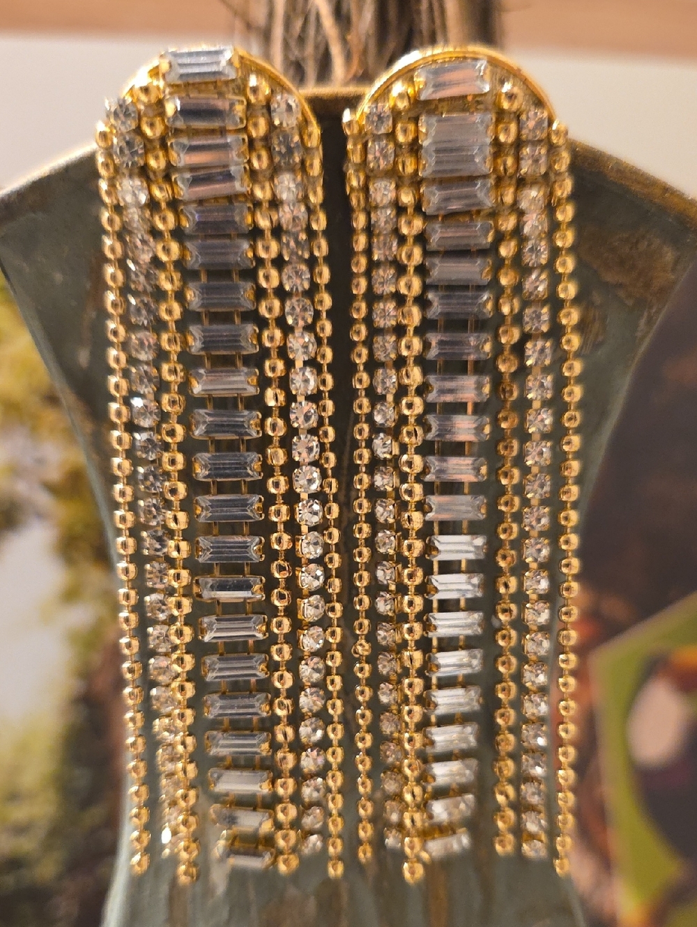 Gold Crystal Fringe Drop Earrings - Women Jewelry - Picture 2 of 5